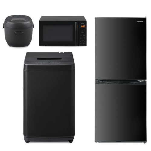 アイリスオーヤマ 新生活セット 家電セット 4点セット 洗濯機4.5kg 黒+冷蔵庫142L 黒+レンジ17L 黒+炊飯器3合 黒